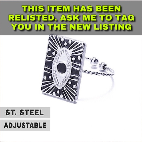 Jewelry - ⚜️[𝟯/$𝟭𝟴]⚜️Silver Evil Eye Rectangular Adjustable Ring NEW